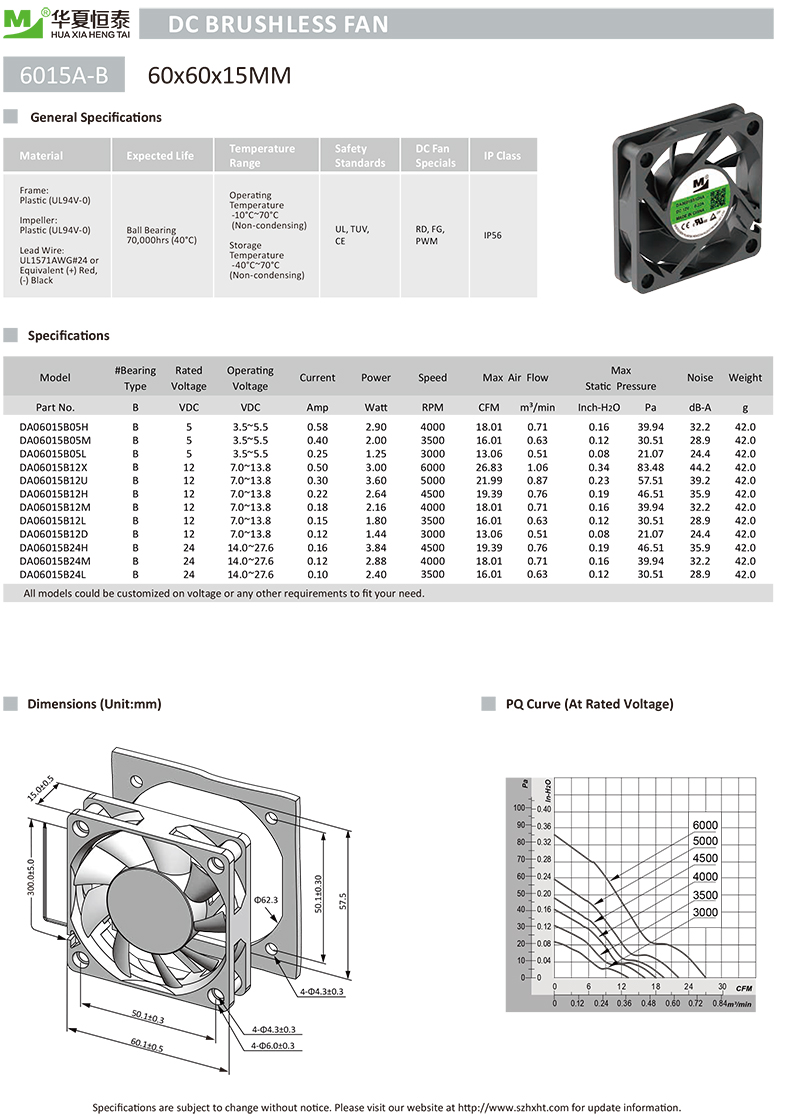 60x60x15mm散熱風扇 6015散熱風扇