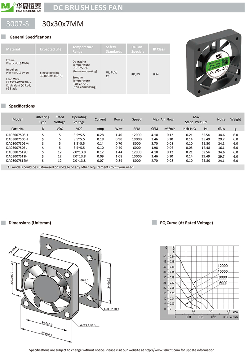30x30x07mm 散熱風扇,3007風扇 3007散熱風扇
